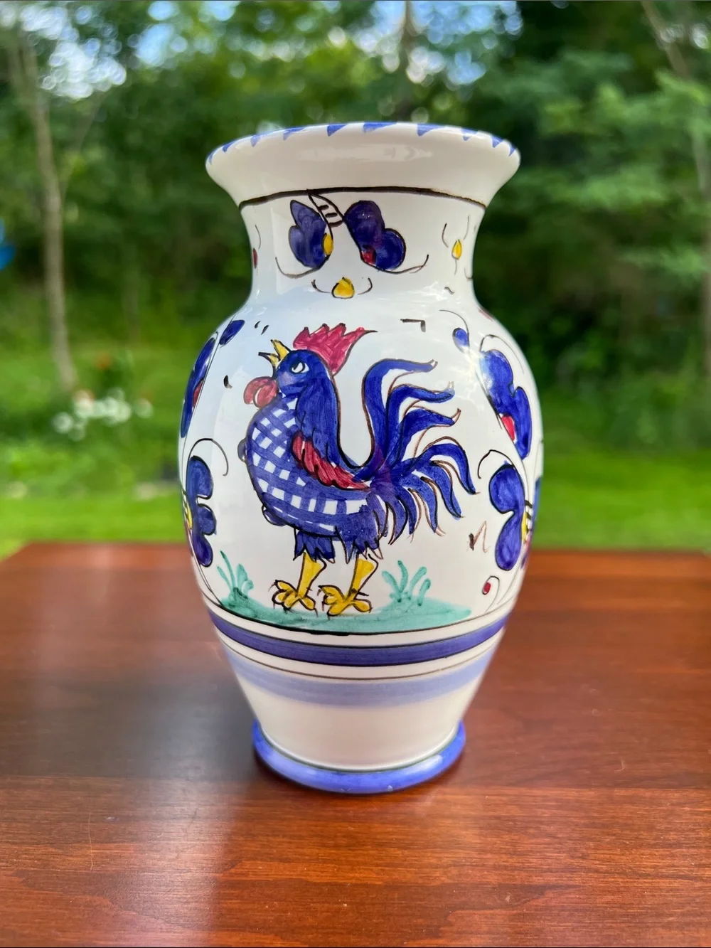 VTG Italian Majolica Handpainted Rooster Deruta Studio Pottery Vase Signed
